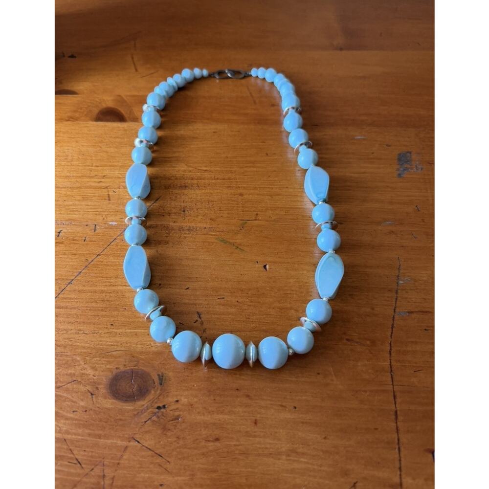 Blue Beaded Necklace Pastel Aqua Statement Necklace Retro Style Fashion Jewelry